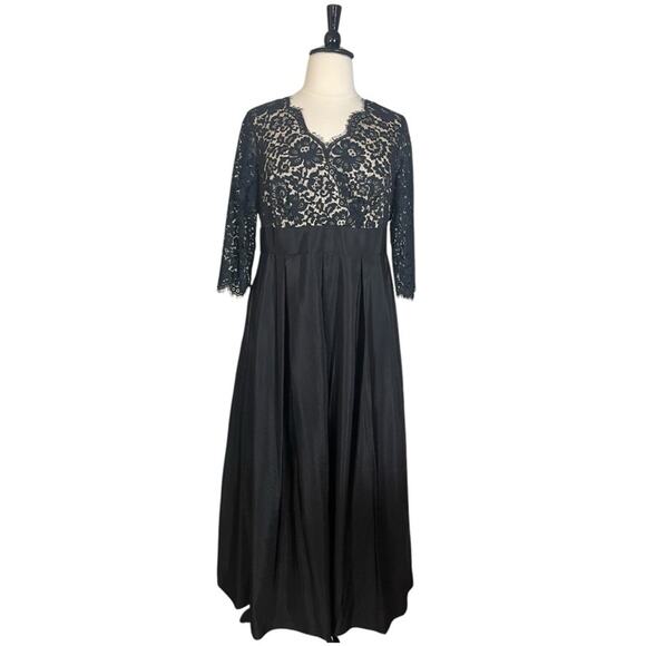 Eliza J Dress V-neck Black Lace Taffeta Floor Length Gown Women’s Plus Size 14W - Picture 12 of 12